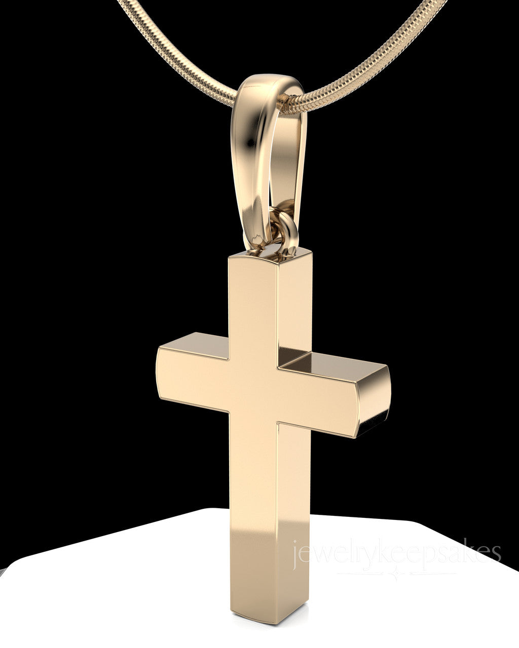 Solid 14K Gold Memorable Cross Permanently Sealed Waterproof Cremation Pendant