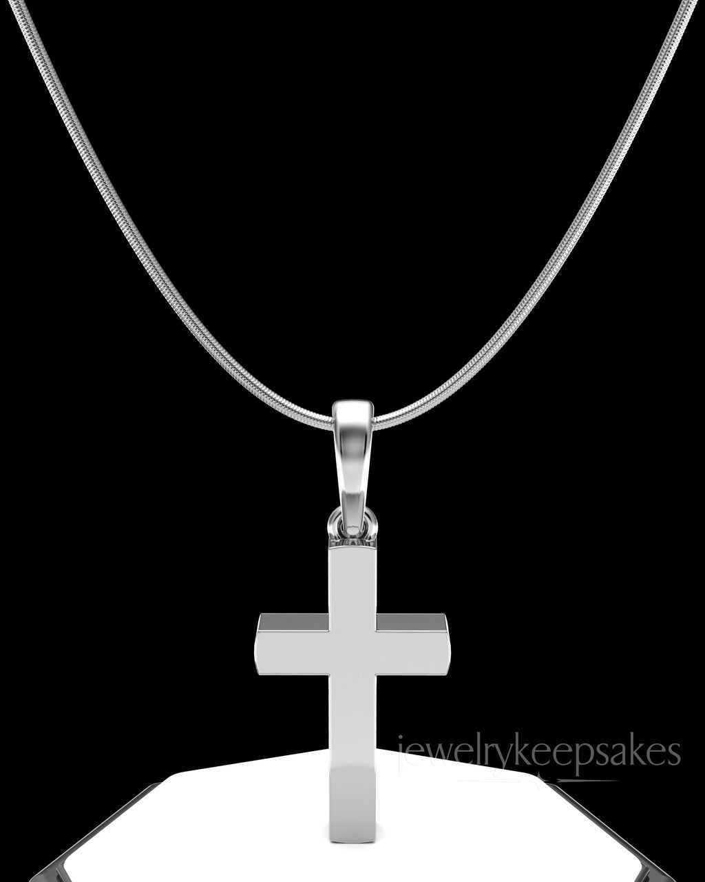 Solid 14K White Gold Memorable Cross Permanently Sealed Waterproof Cremation Pendant