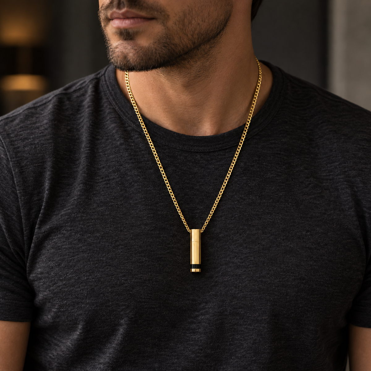 Men's Gold Plated Courageous Cylinder Cremation Pendant