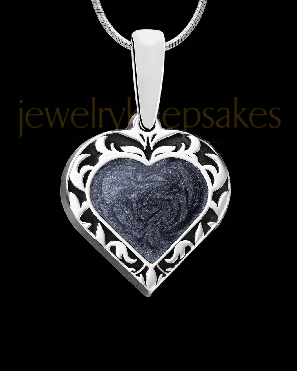 Solid 14K White Gold Paradise Heart with Graphite Ash Jewelry