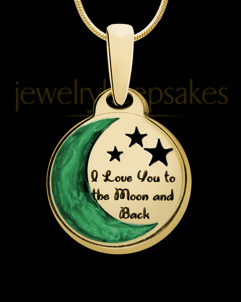 Solid 14K Gold Moon and Back with Olive Ash Jewelry