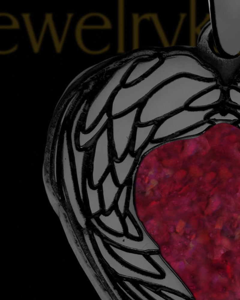 Heart In Flight Black Finish with Garnet Pearl Opal Ash Jewelry