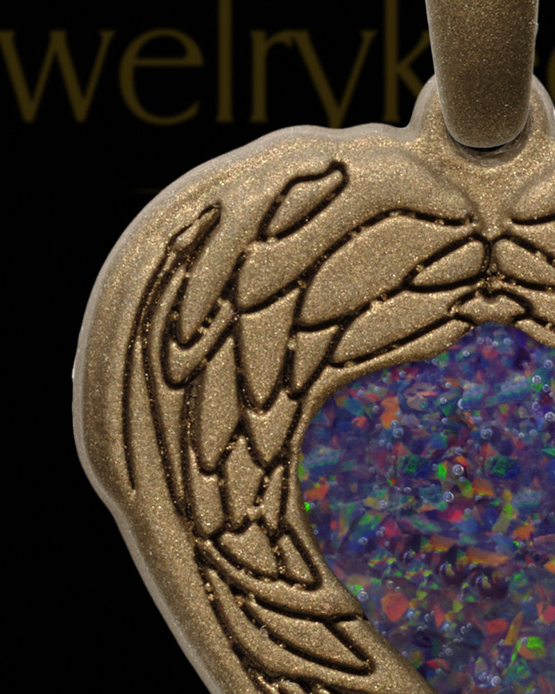 Heart In Flight Bronze Finish with Black Blaze Opal Ash Jewelry