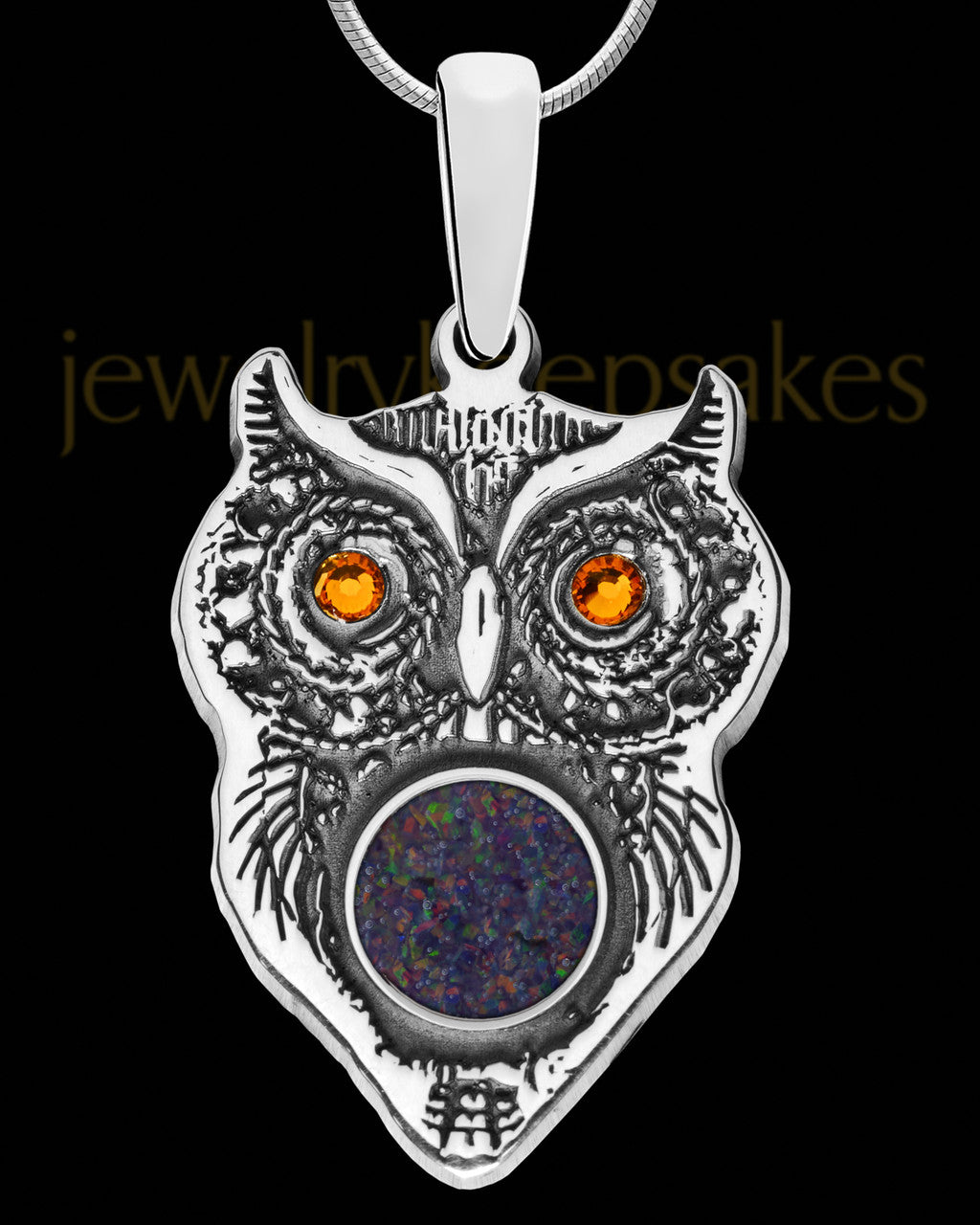 Birthstone Owl Silver with Black Blaze Opal Ash Jewelry