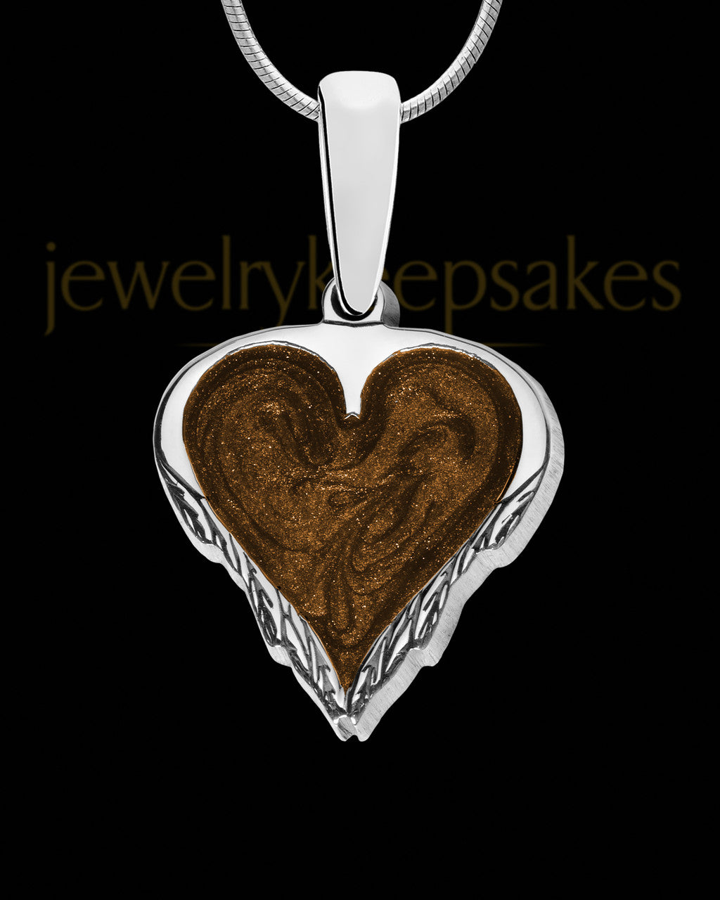 Solid 14K White Gold Oakwood Heart Ash Jewelry