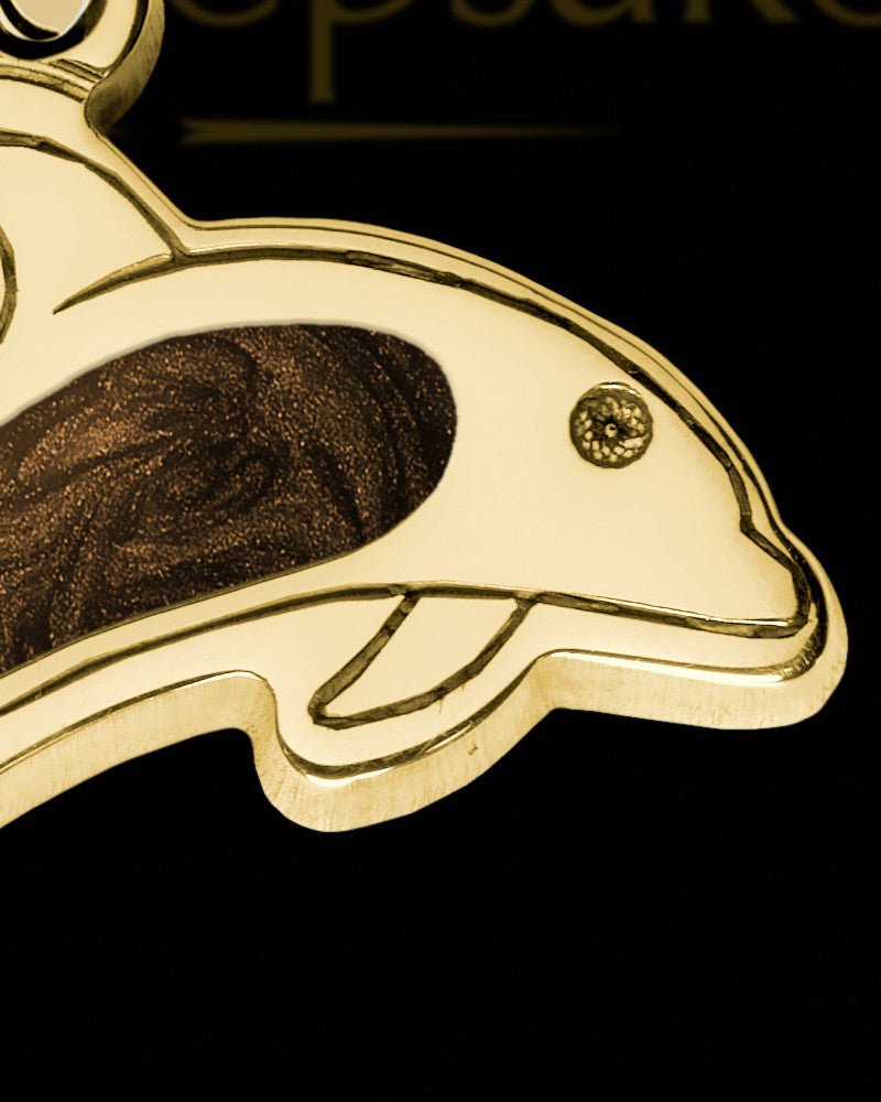 Solid 14K Gold Dainty Dolphin with Coffee Ash Jewelry