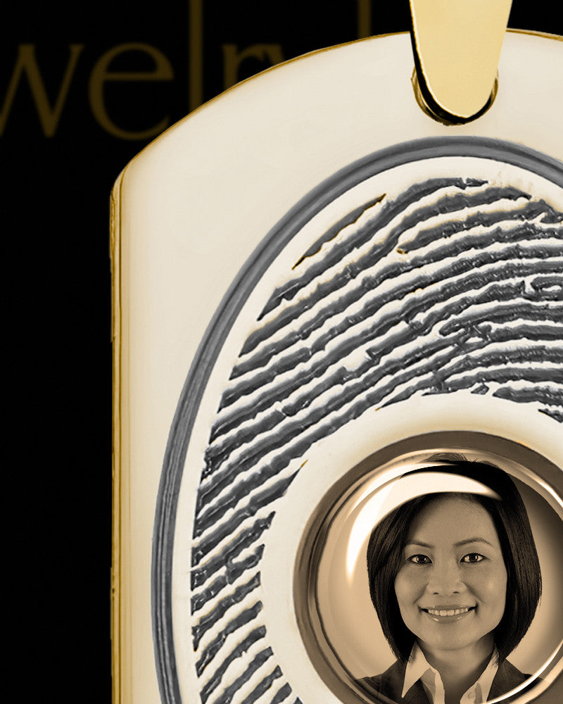 14K Gold Photo Dog Tag Thumbprint Pendant