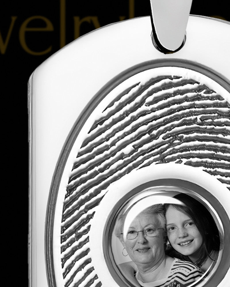 Sterling Silver Photo Dog Tag Thumbprint Pendant