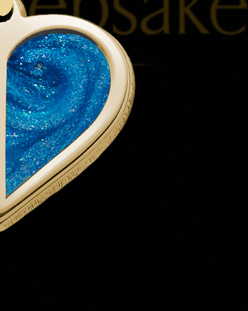 14K Gold Photo Split Heart with Indigo Ash Jewelry