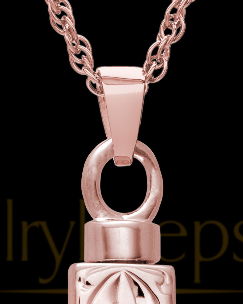 Memorial Pendant Urn Etched Cross - 14k Rose Gold-Large