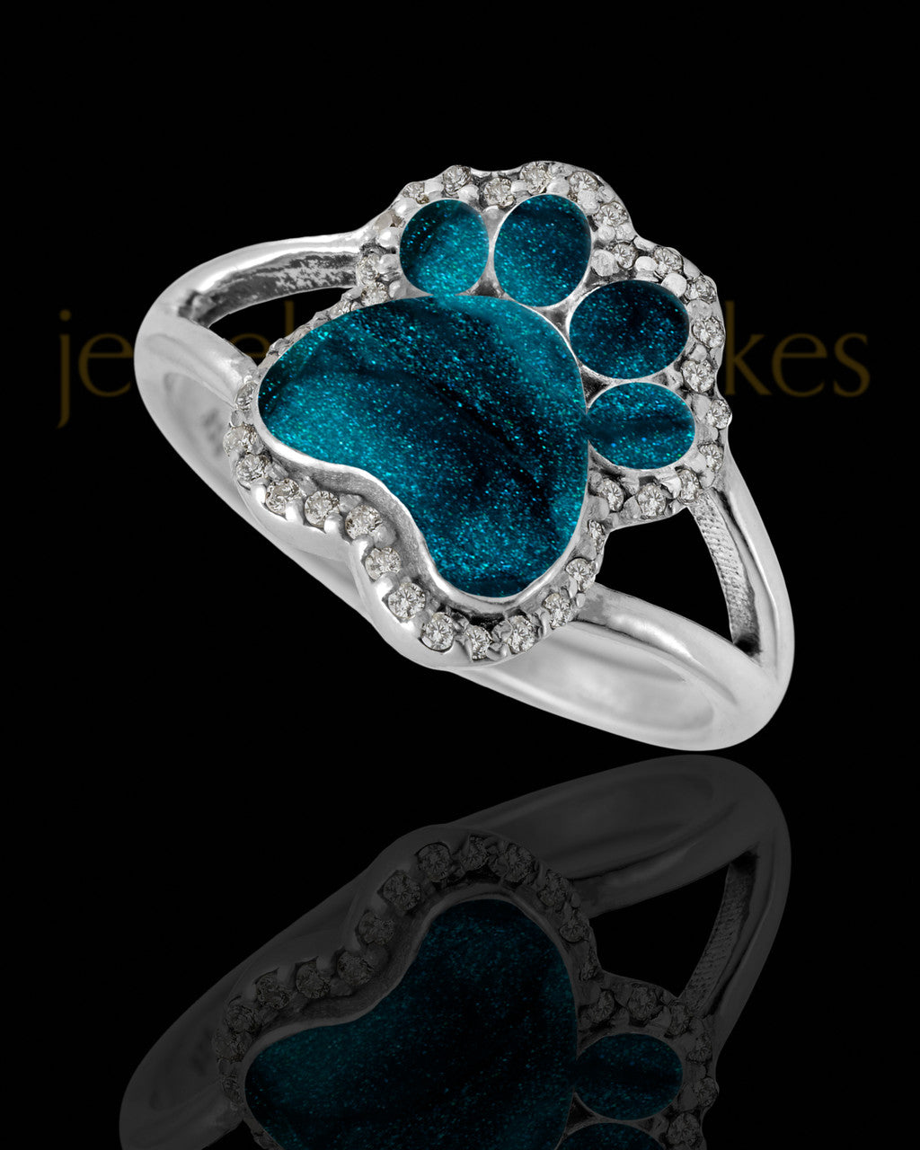 Ladies My Best Friend Paw Print with Teal Silver Ash Ring