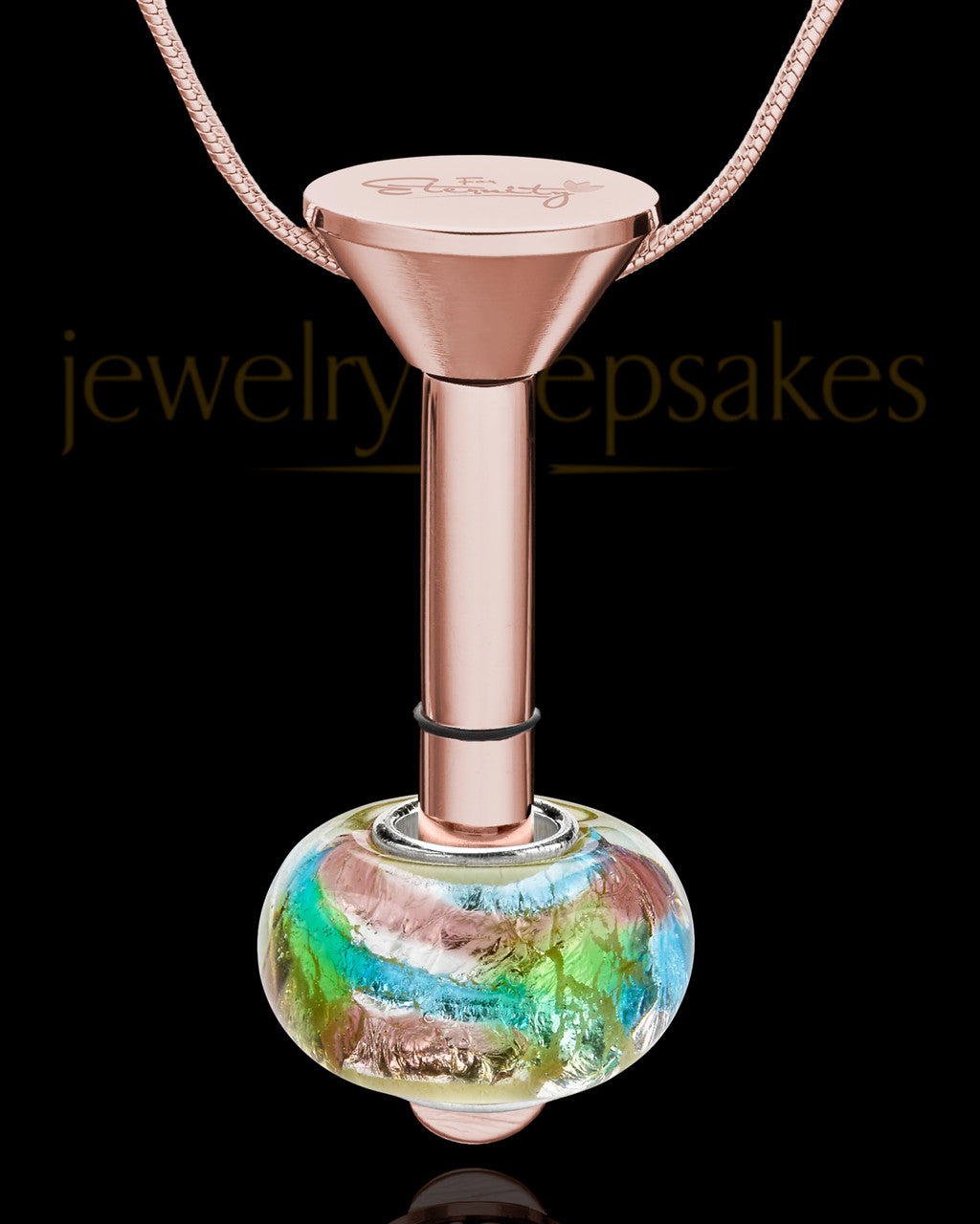 Rose Gold Stainless Millenium Urn Pendant and Flowing Waters Charm
