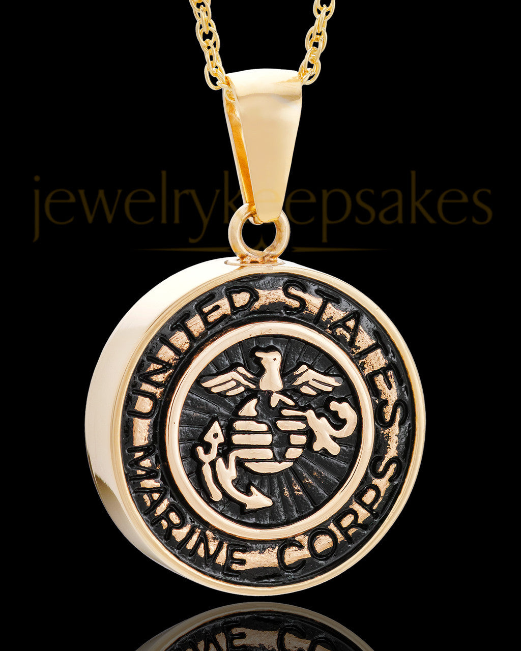 Gold Plated over Stainless Military Medallion-Marines Urn Pendant