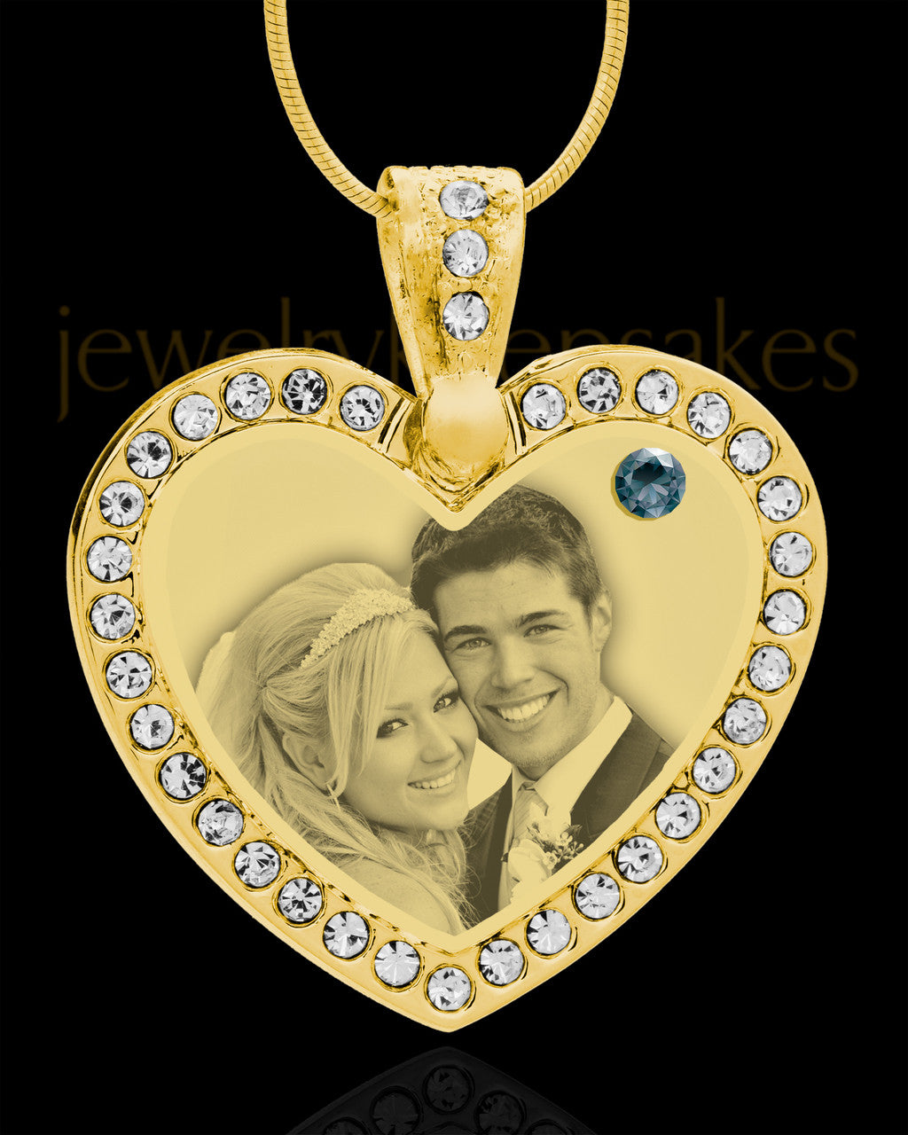 December Gold Gem Heart Birthstone Photo Engraved Pendant