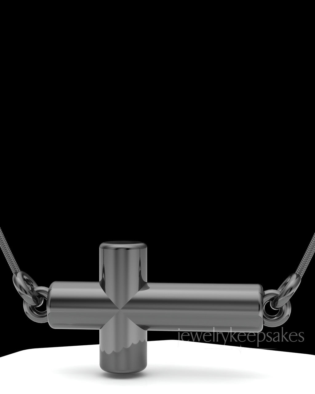 Black Plated Horizontal Cross Permanently Sealed Waterproof Keepsake Jewelry