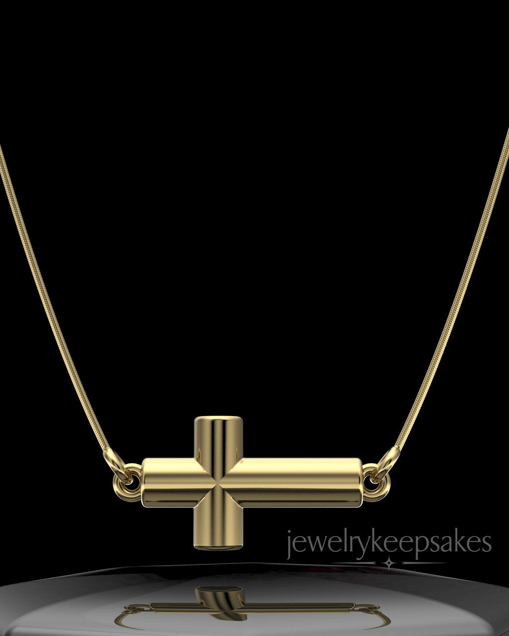 Gold Plated Horizontal Cross Permanently Sealed Waterproof Keepsake Jewelry