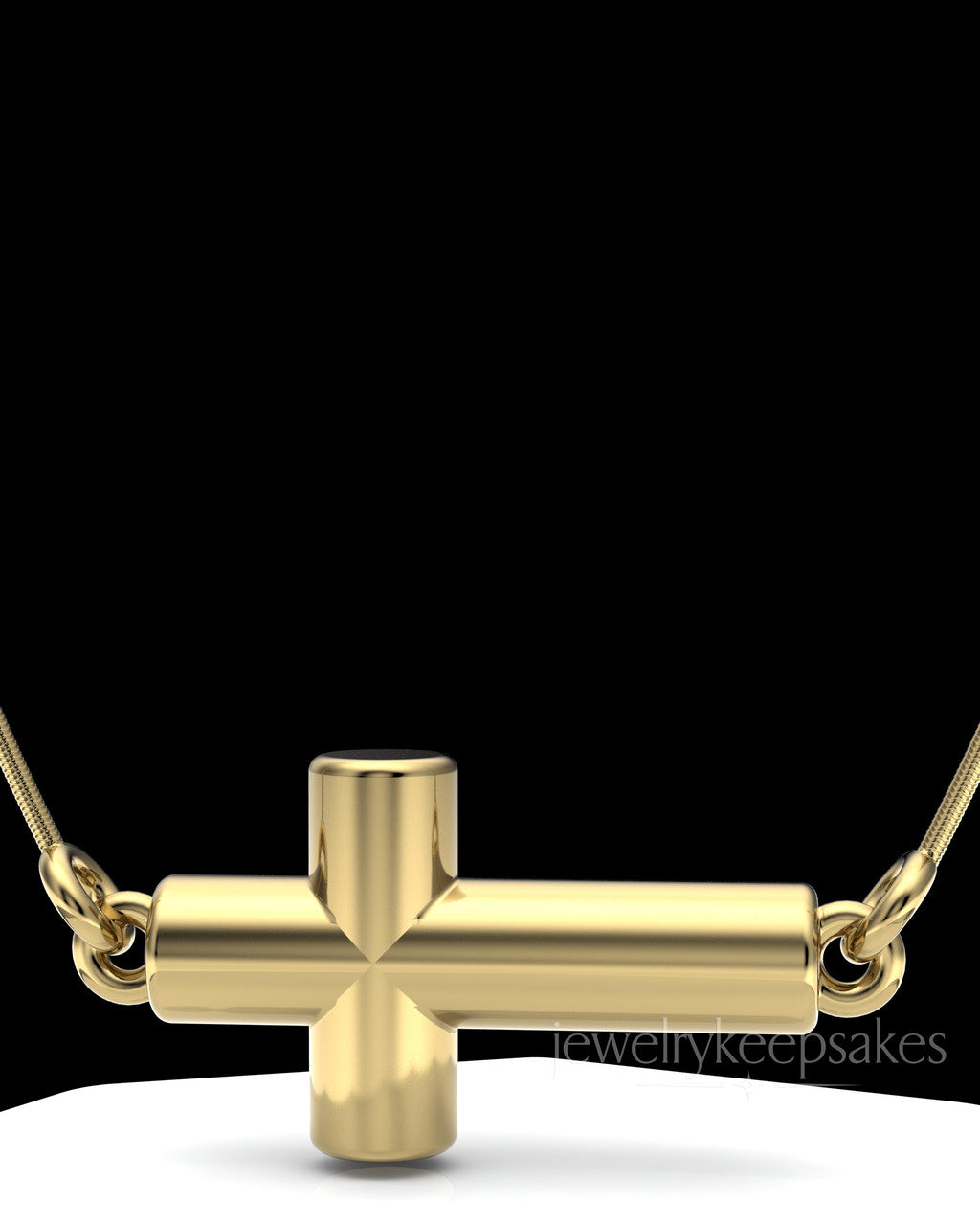 Gold Plated Horizontal Cross Permanently Sealed Waterproof Keepsake Jewelry