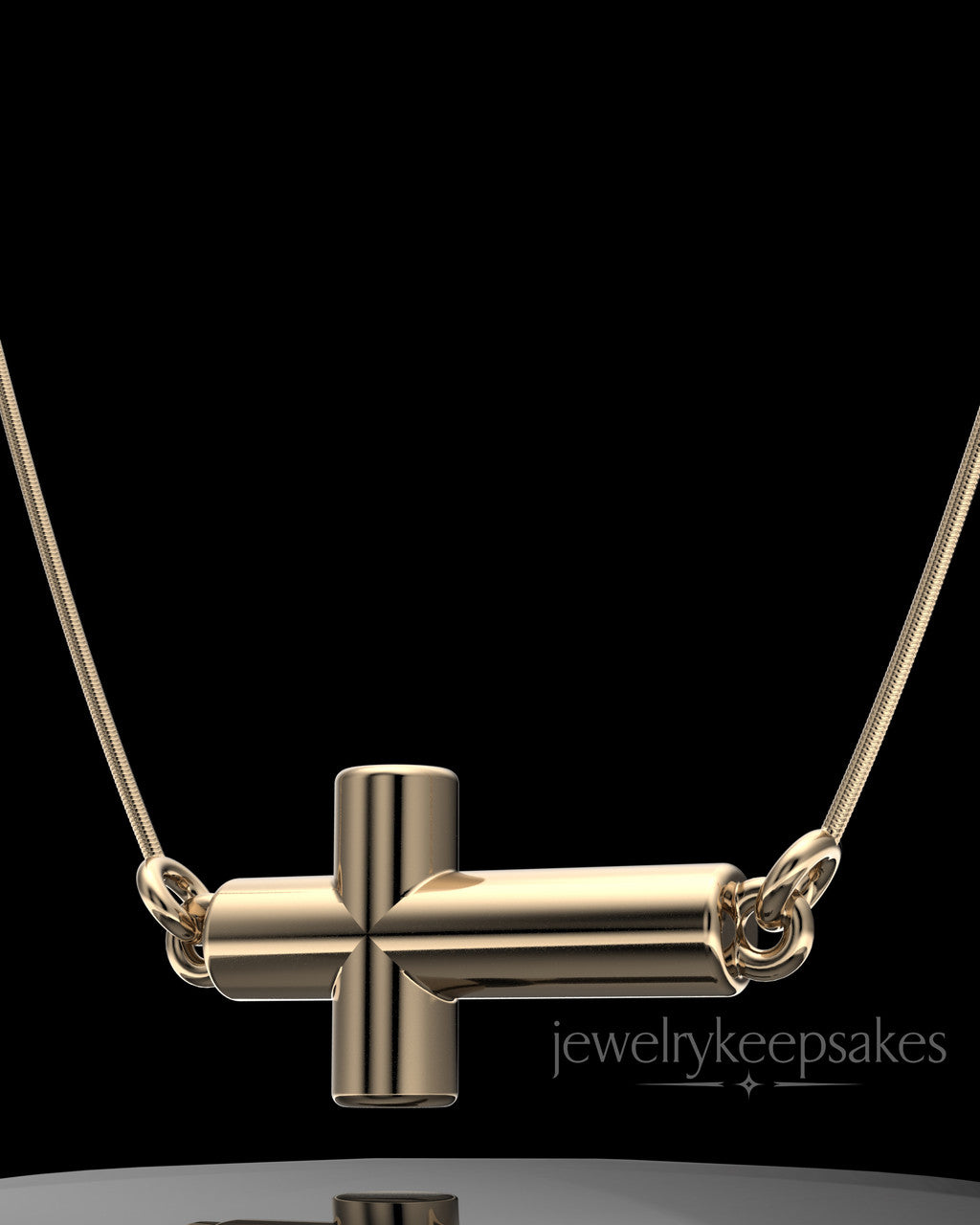 Solid 14K Gold Horizontal Cross Permanently Sealed Waterproof Keepsake Jewelry