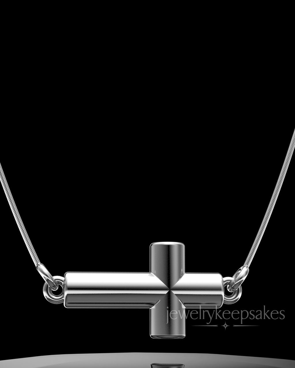 Solid 14k White Gold Horizontal Cross Permanently Sealed Waterproof Keepsake Jewelry