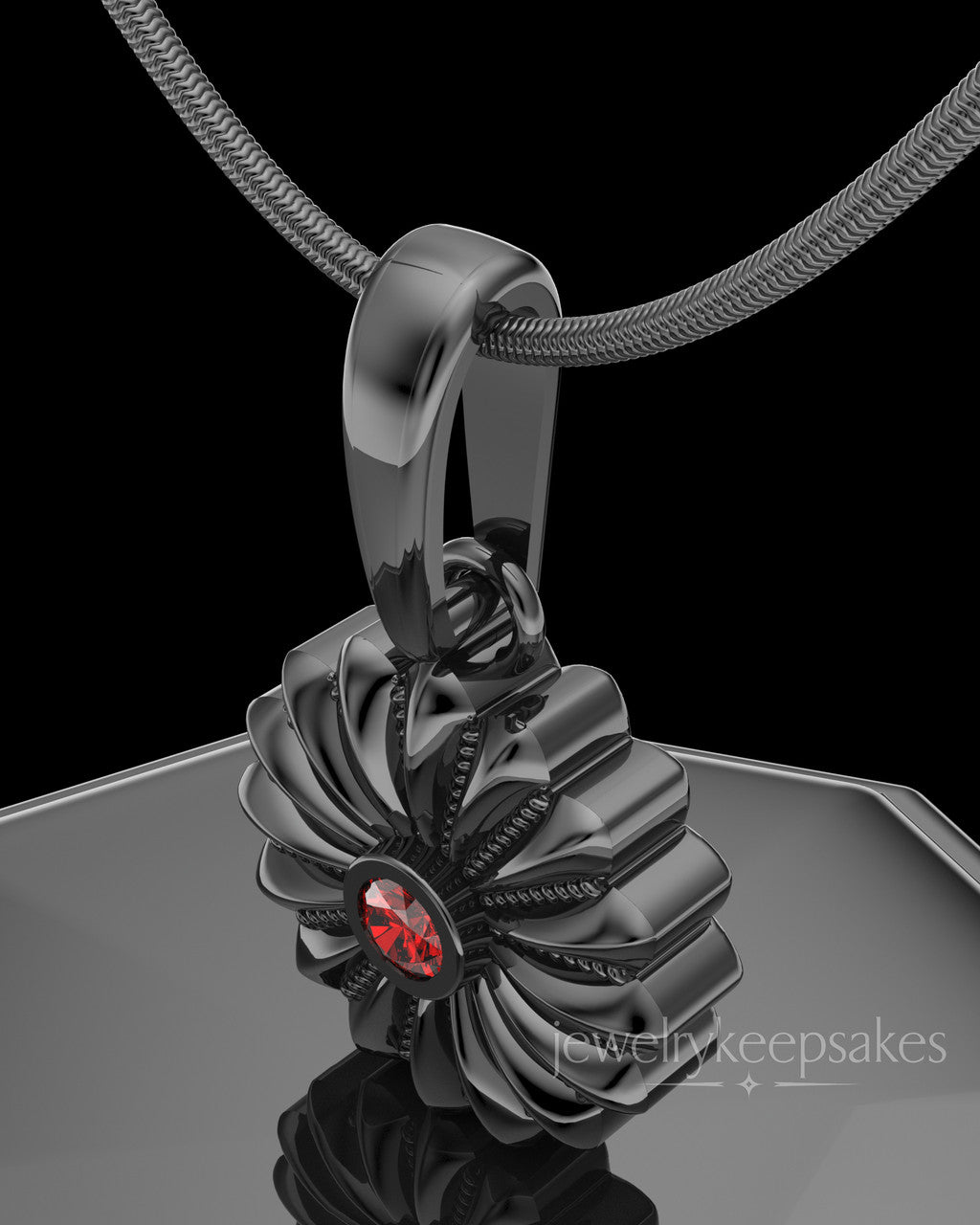 Black Plated Daisy Birthstone Permanently Sealed Waterproof Keepsake Jewelry