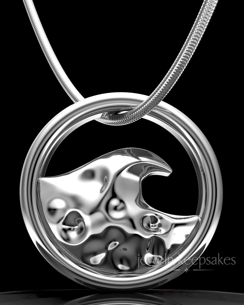 Solid 14K White Gold Ocean Waves Permanently Sealed Waterproof Keepsake Jewelry