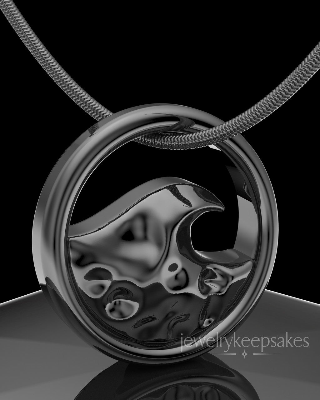 Black Plated Ocean Waves Permanently Sealed Waterproof Keepsake Jewelry