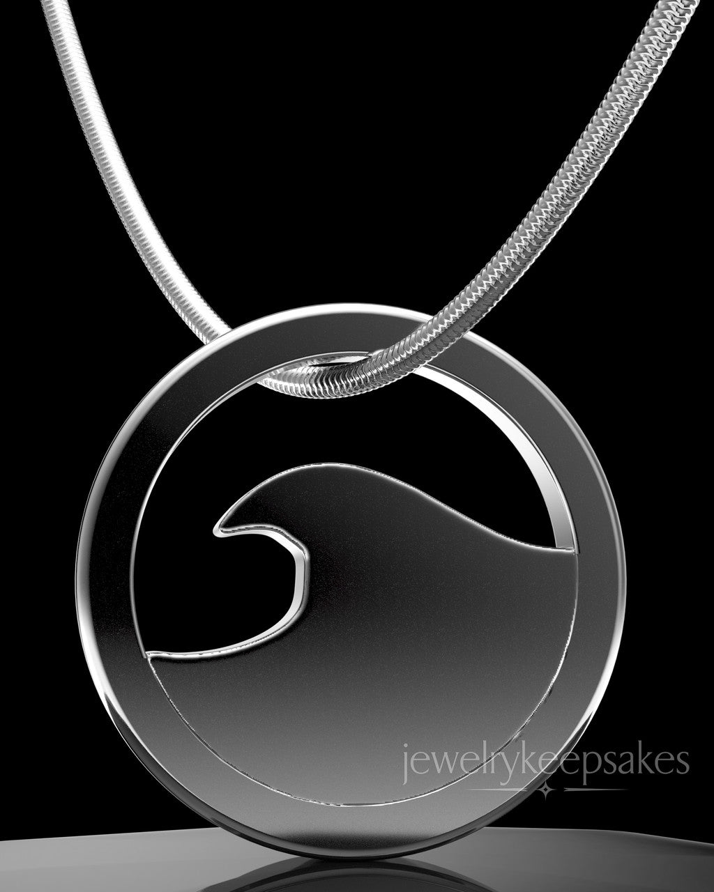 Solid 14K White Gold Ocean Waves Permanently Sealed Waterproof Keepsake Jewelry