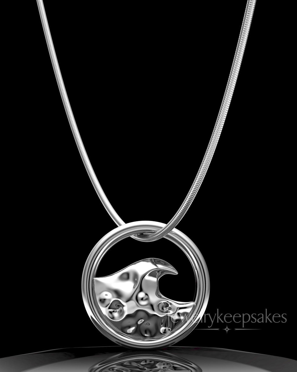 Solid 14K White Gold Ocean Waves Permanently Sealed Waterproof Keepsake Jewelry