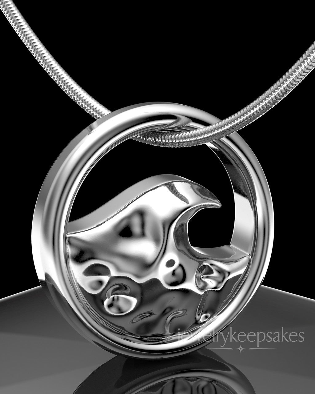Solid 14K White Gold Ocean Waves Permanently Sealed Waterproof Keepsake Jewelry