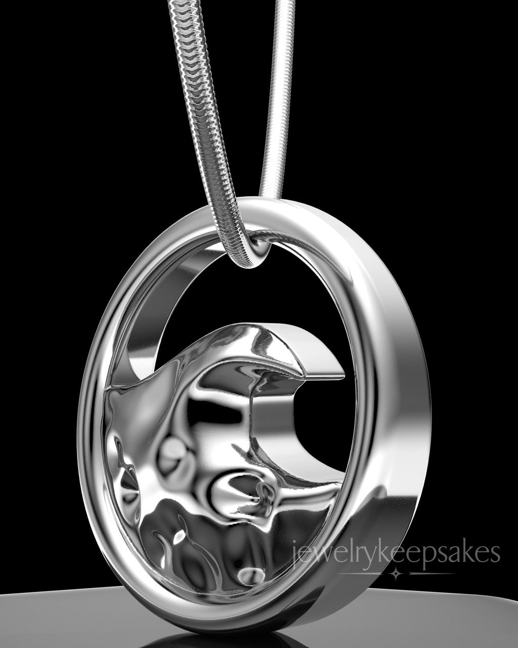 Solid 14K White Gold Ocean Waves Permanently Sealed Waterproof Keepsake Jewelry