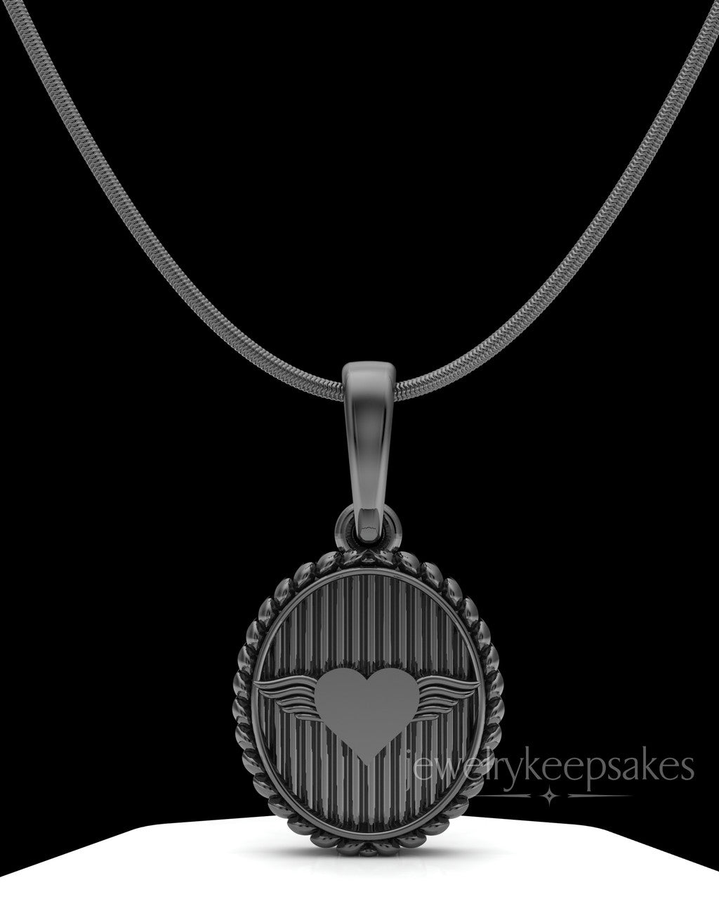 Black Plated Oval In Love Permanently Sealed Waterproof Keepsake Jewelry