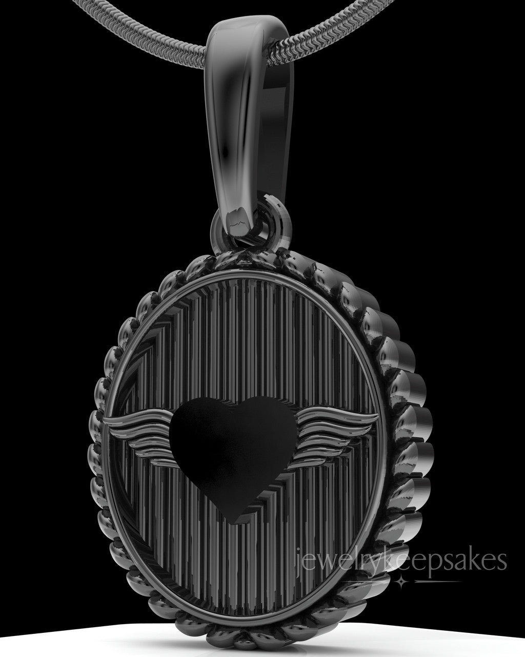 Black Plated Oval In Love Permanently Sealed Waterproof Keepsake Jewelry