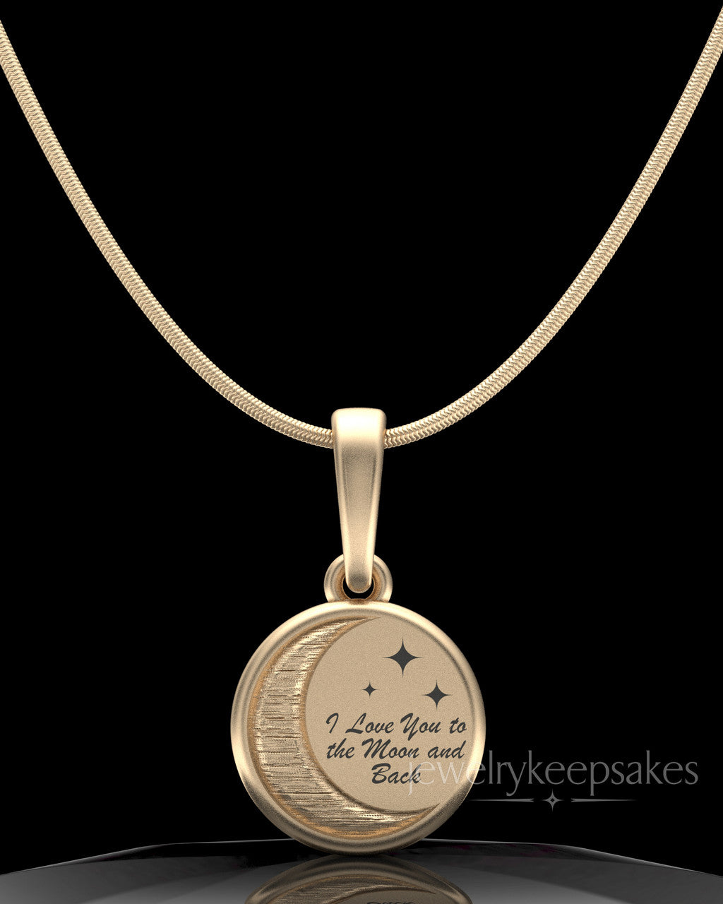 Solid 14k Gold Moon and Back Permanently Sealed Waterproof Keepsake Jewelry