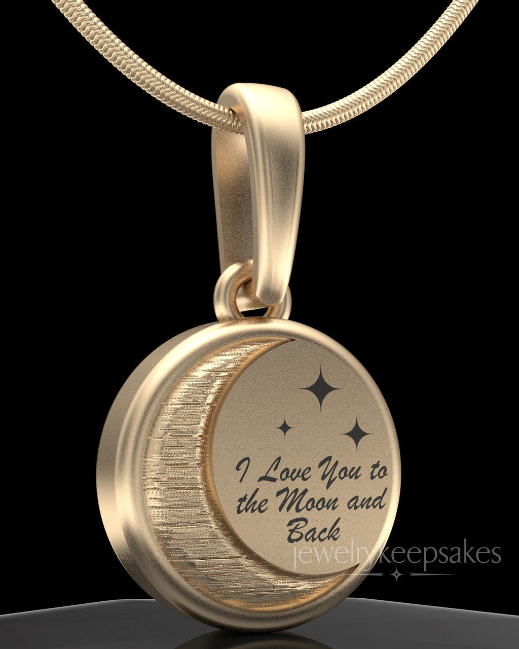 Solid 14k Gold Moon and Back Permanently Sealed Waterproof Keepsake Jewelry