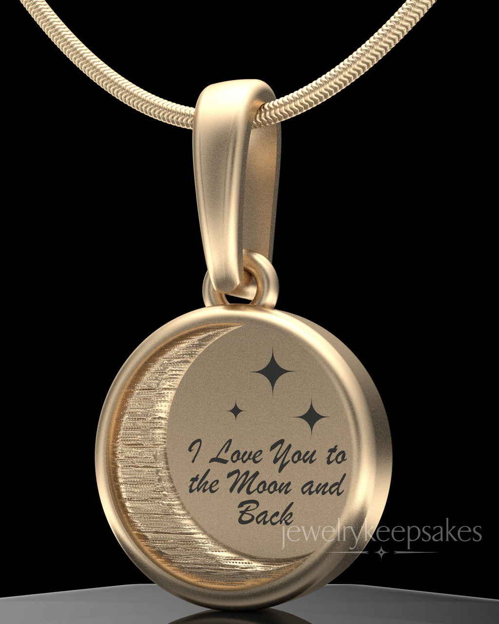 Solid 14k Gold Moon and Back Permanently Sealed Waterproof Keepsake Jewelry