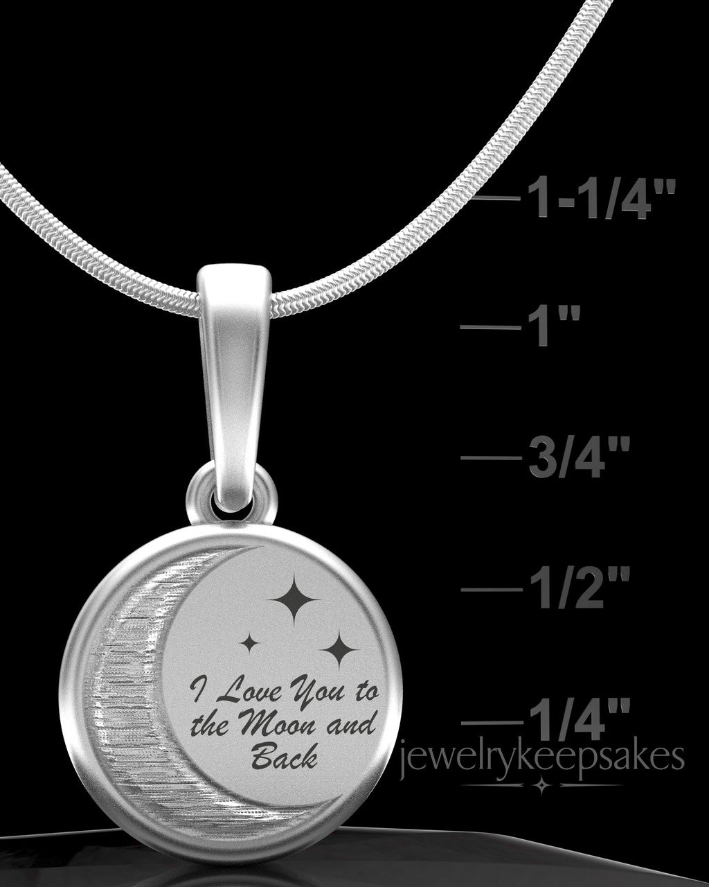 Solid 14k White Gold Moon and Back Permanently Sealed Waterproof Keepsake Jewelry