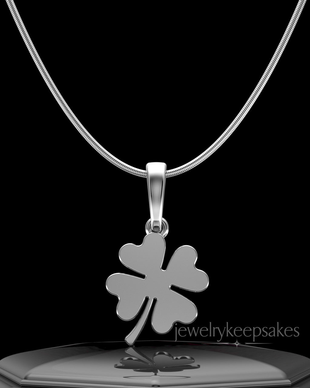 Solid 14k White Gold My Lucky Clover Permanently Sealed Waterproof Keepsake Jewelry