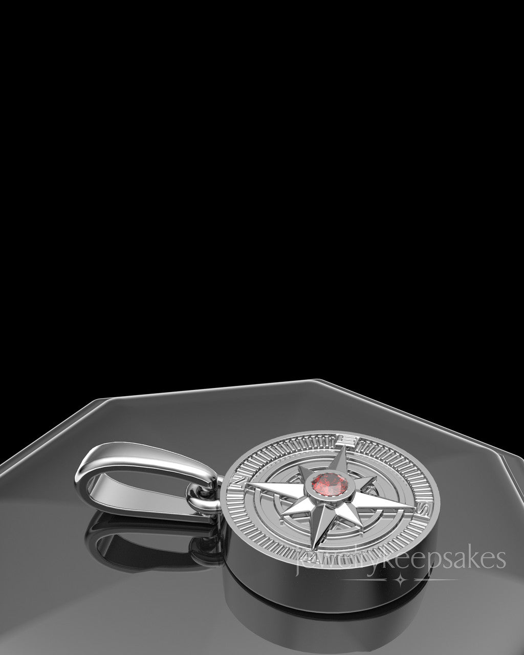 Solid 14K White Gold Compass Permanently Sealed Waterproof Keepsake Jewelry