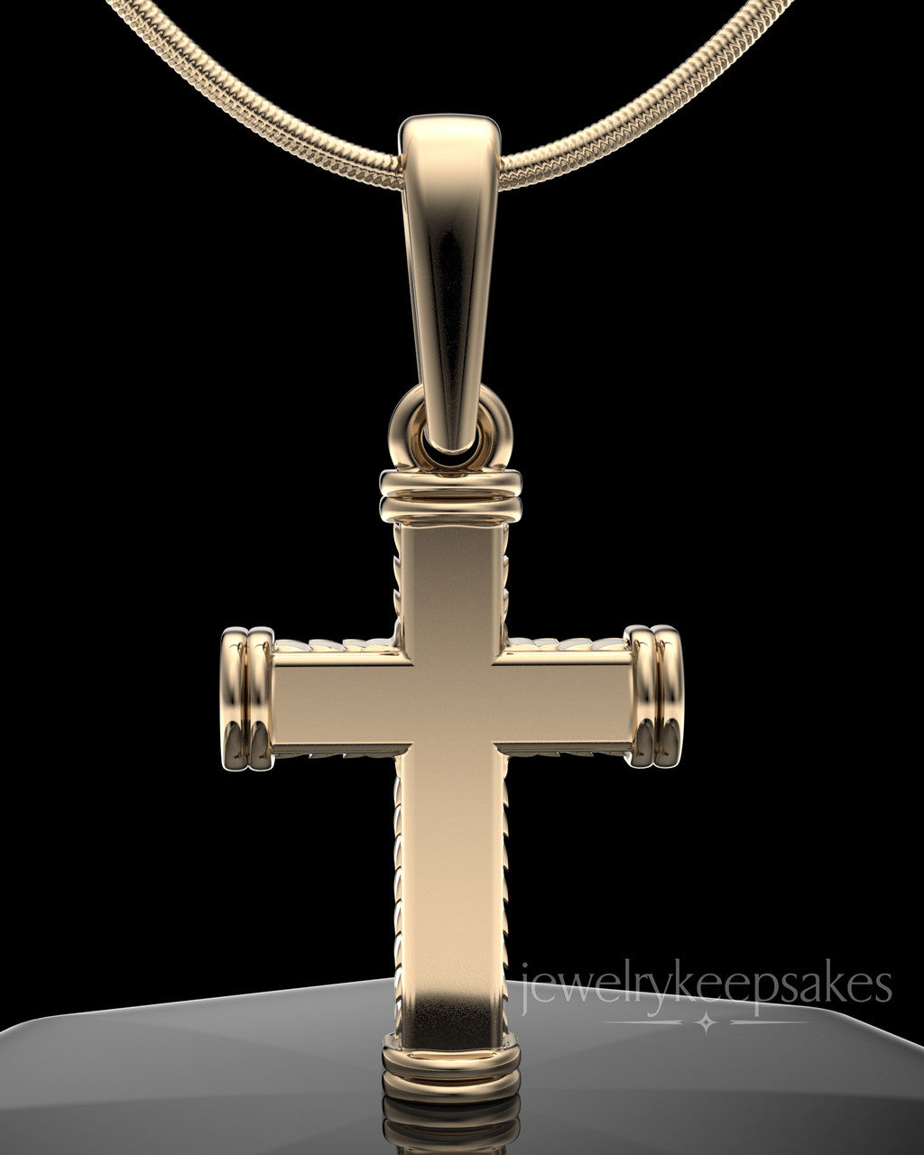 Solid 14k Gold Braided Cross Permanently Sealed Waterproof Keepsake Jewelry