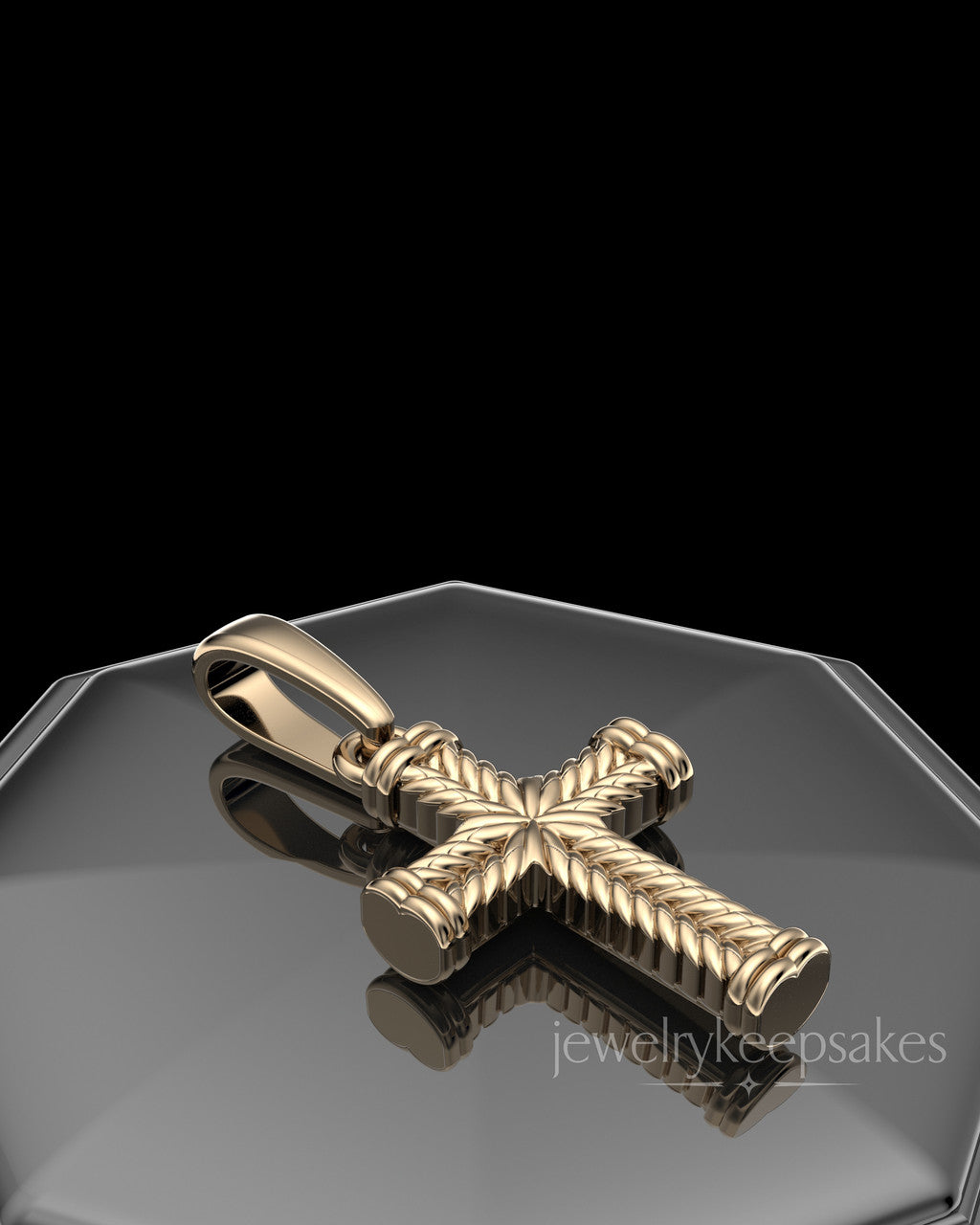 Solid 14k Gold Braided Cross Permanently Sealed Waterproof Keepsake Jewelry