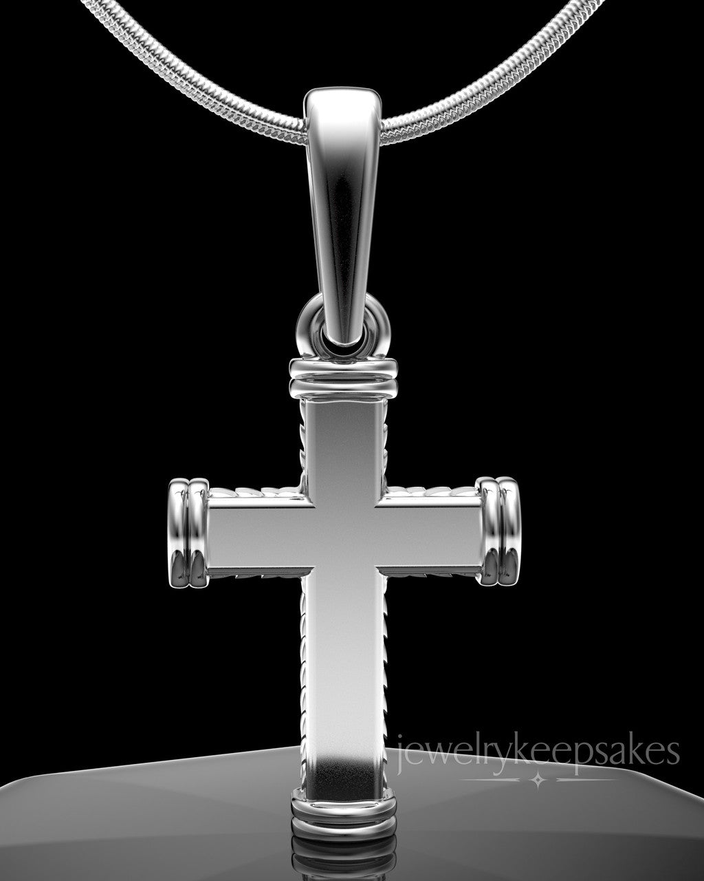 Solid 14k White Gold Braided Cross Permanently Sealed Waterproof Keepsake Jewelry