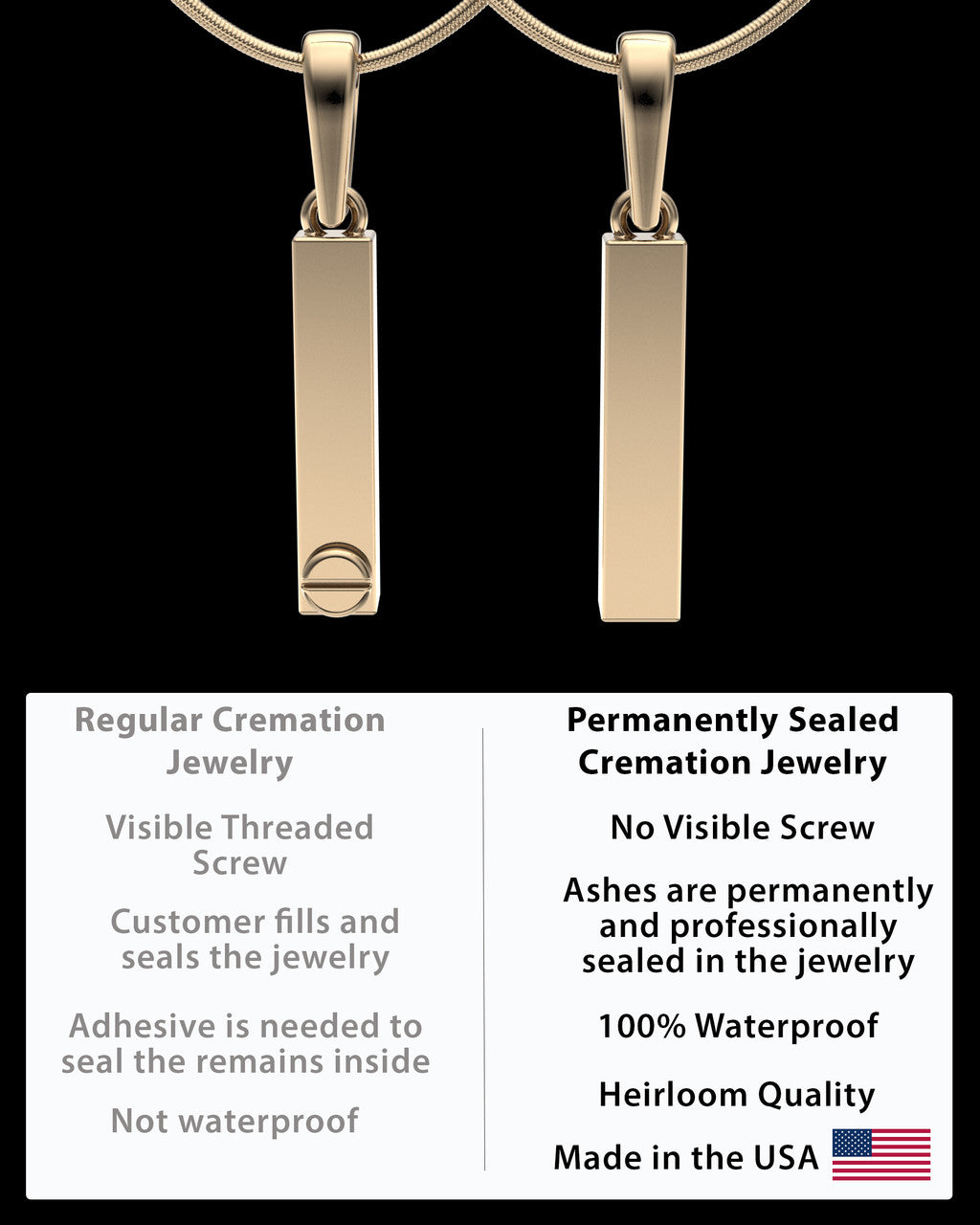 Gold Plated Steadfast Long Cylinder Permanently Sealed Waterproof Keepsake Jewelry