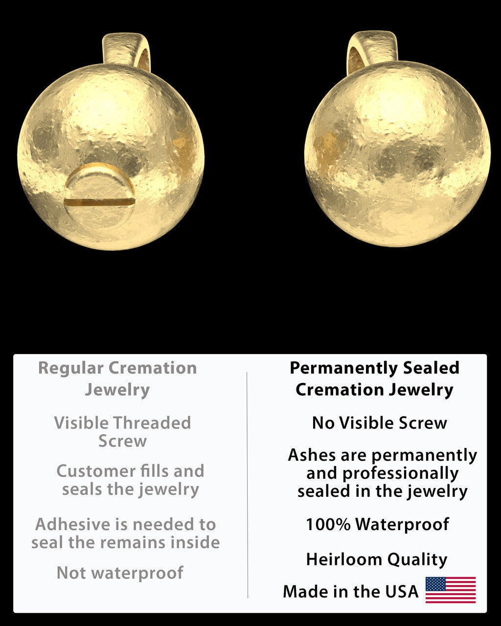 Solid 14K Gold Spherical Permanently Sealed Waterproof Keepsake Jewelry