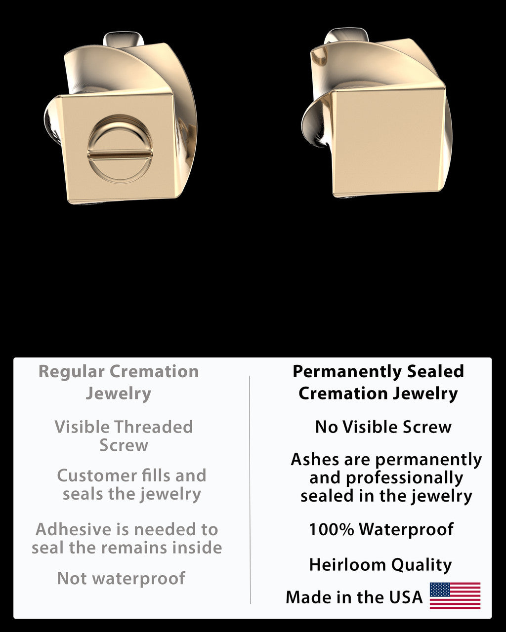 Gold Plated Twisted Rectangle Permanently Sealed Waterproof Keepsake Jewelry
