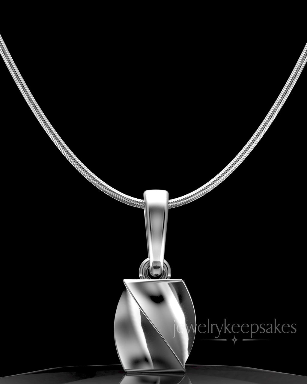 Solid 14k White Gold Twisted Rectangle Permanently Sealed Waterproof Keepsake Jewelry