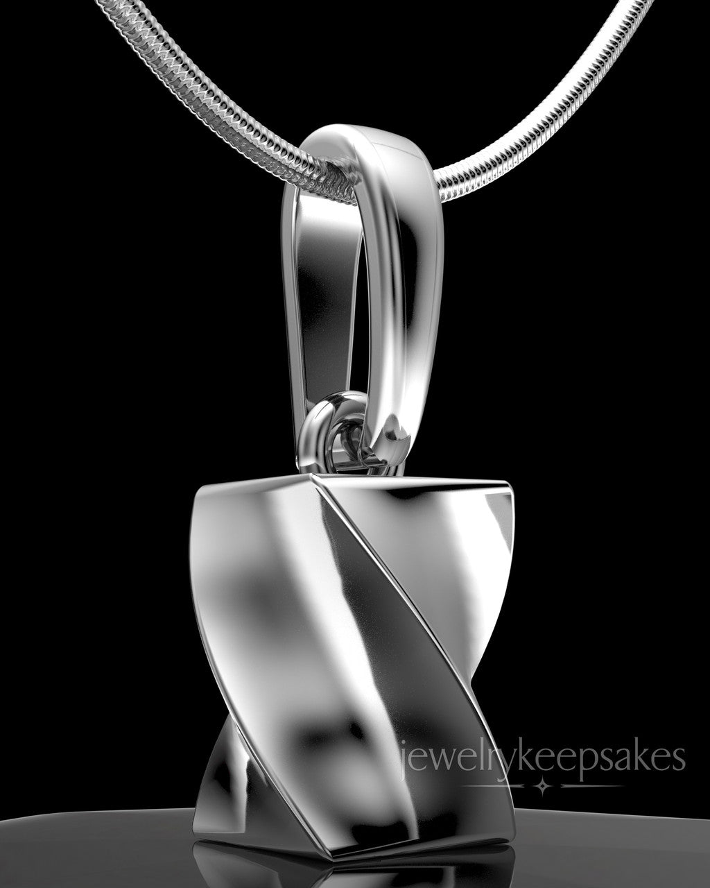 Solid 14k White Gold Twisted Rectangle Permanently Sealed Waterproof Keepsake Jewelry