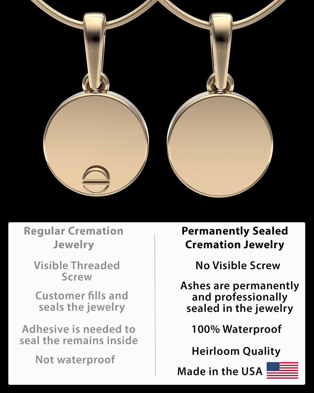 Solid 14k Gold Patterned Round Permanently Sealed Waterproof Keepsake Jewelry