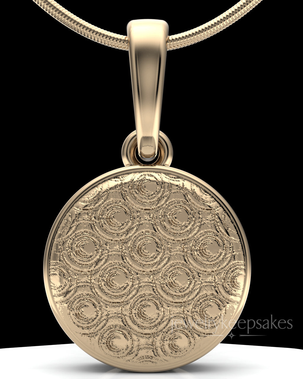 Solid 14k Gold Patterned Round Permanently Sealed Waterproof Keepsake Jewelry