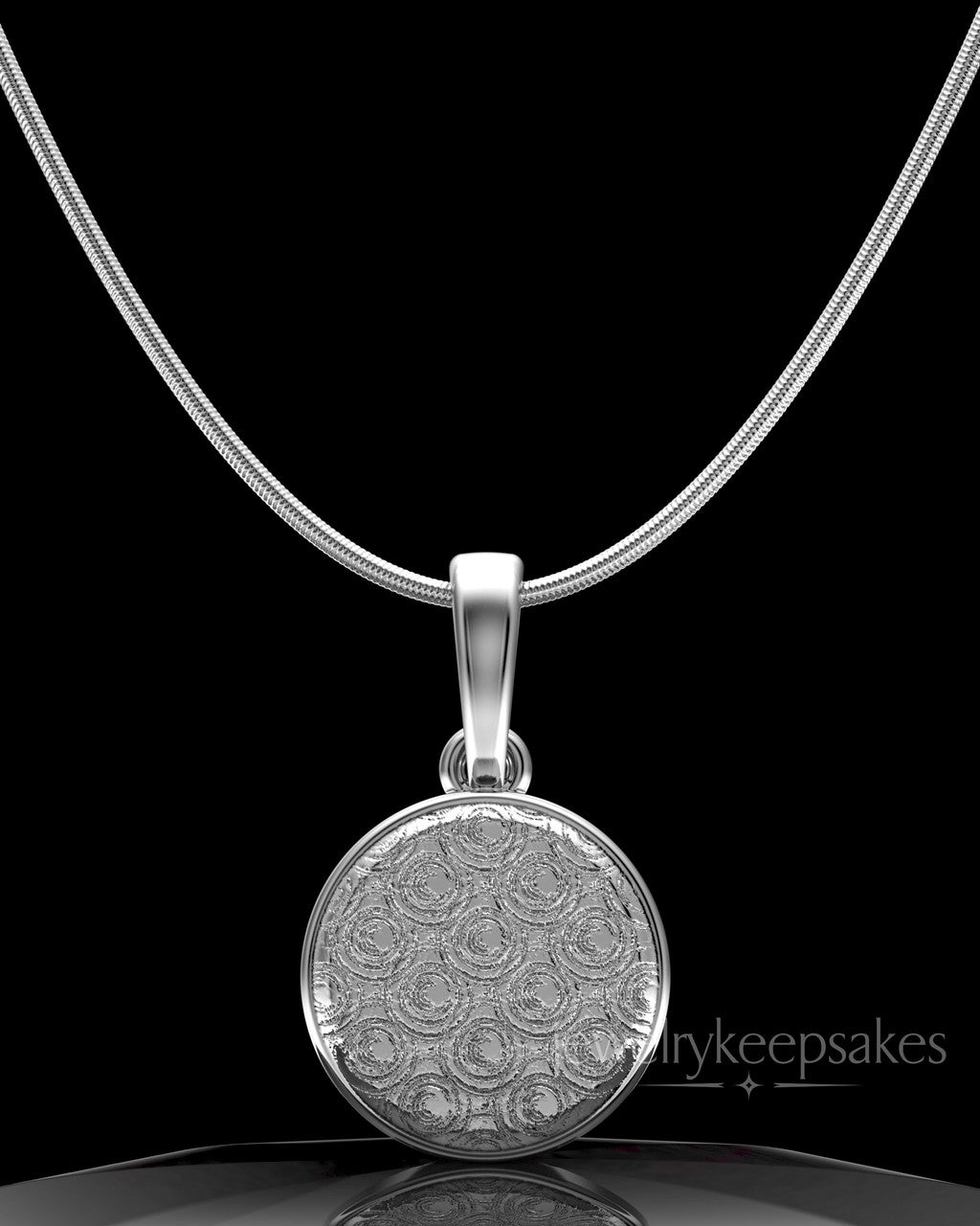 Solid 14k White Gold Patterned Round Permanently Sealed Waterproof Keepsake Jewelry