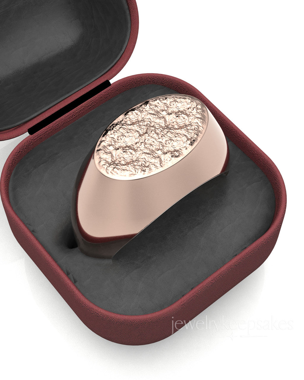 Solid 14k Rose Gold Men's Signet Permanently Sealed Waterproof Cremation Ring